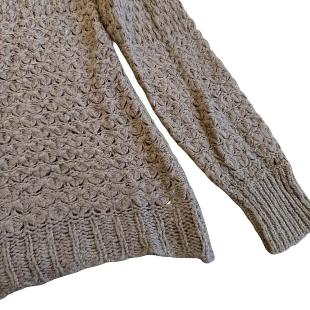 Free People Chunky Pullover V-Neck Sweater Neutral Brown Wool Stretch Size Large